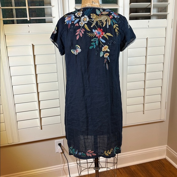 Johnny Was Navy Dress with Colorful Floral Embroidery 9-13-015 - Picture 2 of 7
